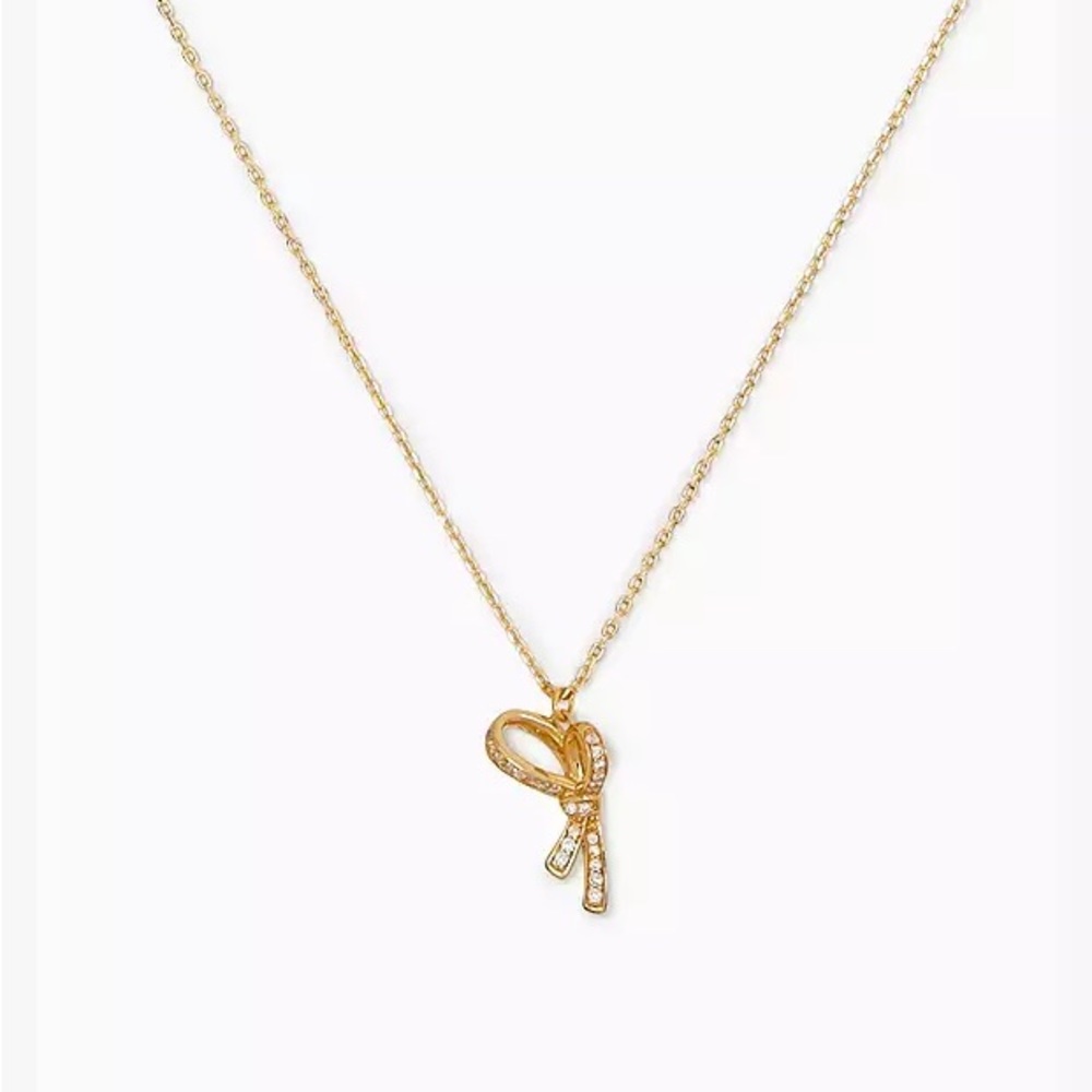 NWT KATE SPADE All Tied Up Pave Mini Pendant Necklace in gold
